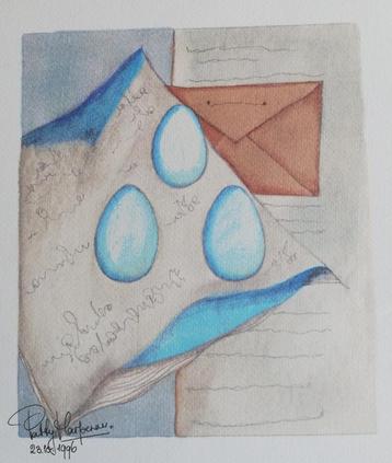*Patty Harpenau (1959), Eggs. Zeefdruk. Ongekaderd. 23/28.5  beschikbaar voor biedingen
