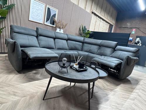 ZGAN Kapenga Lederen Hoekbank - Antraciet - 308 x 250, Huis en Inrichting, Banken | Bankstellen, Zo goed als nieuw, Hoekbank, Vierpersoons of meer