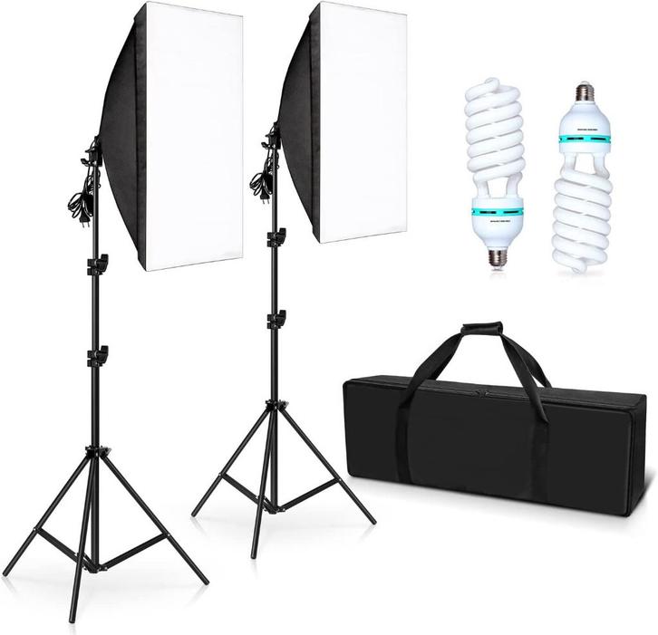 Fotostudio lampen set - 2x softbox - statief - fotolampen, Audio, Tv en Foto, Fotografie | Fotostudio en Toebehoren, Nieuw, Lamp of Flitsset