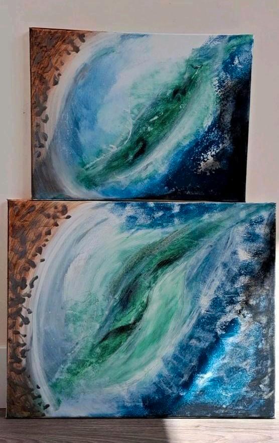 Textured Abstract Painting – Green, Blue, Beige – Acrylic, Antiek en Kunst, Kunst | Schilderijen | Abstract, Ophalen of Verzenden