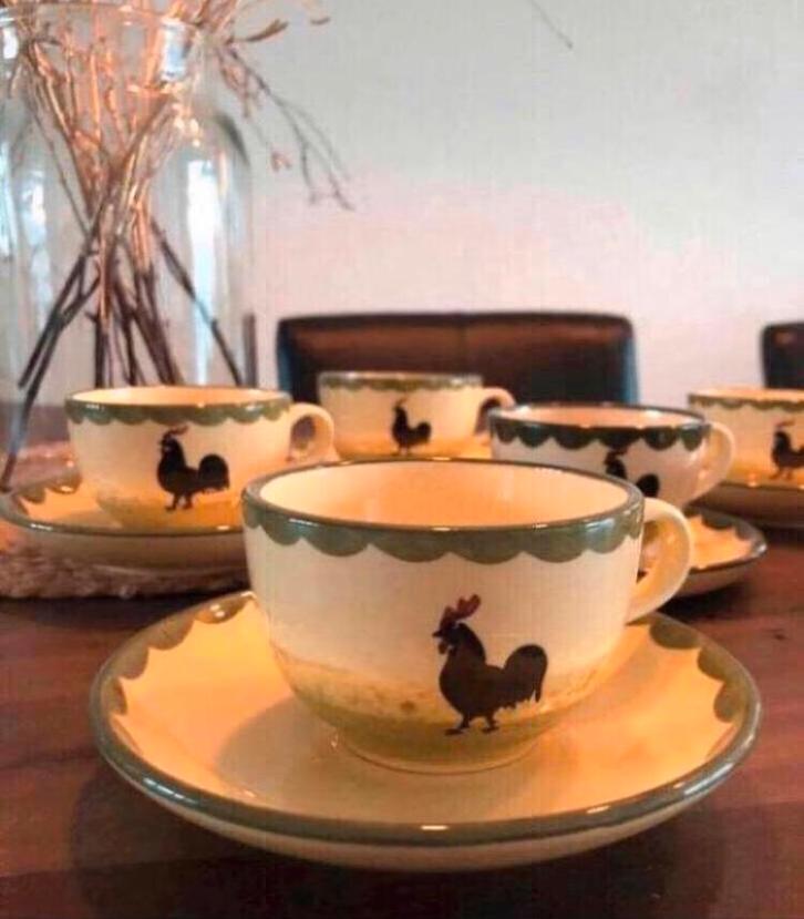 💝 ZELLER FAYENCERIE HAAN EN KIP geel groen kop en schotel, Huis en Inrichting, Keuken | Servies, Zo goed als nieuw, Kop(pen) en/of Schotel(s)