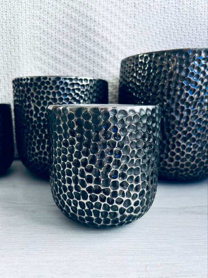 Set 6 HS Potterie Keramiek Bloempotten Binnen Zwart/Zilver, Tuin en Terras, Bloempotten, Zo goed als nieuw, Aardewerk, Binnen