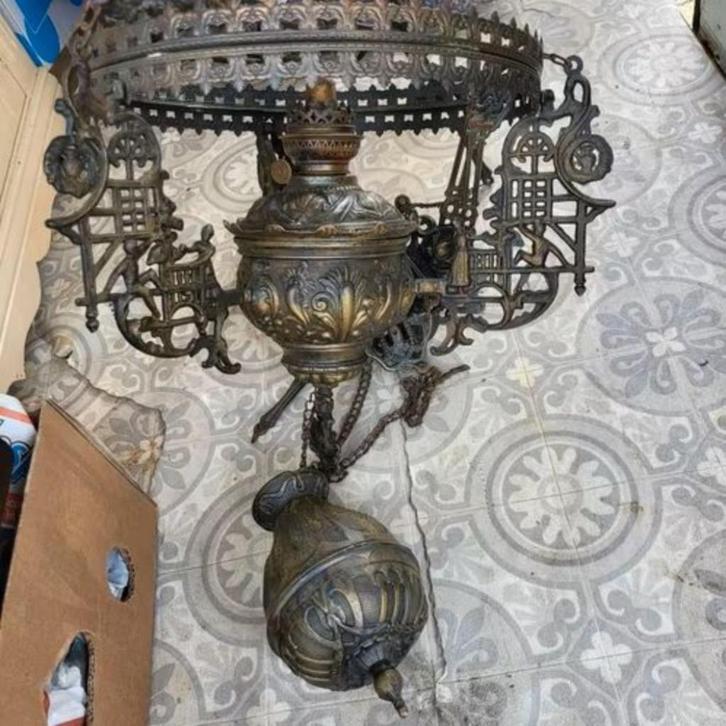 Koperen hang- olie -lamp., Antiek en Kunst, Antiek | Lampen, Ophalen