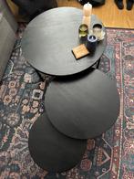 Zwarte Mango Houten Ronde Salontafels - Set van 3, Ophalen, Rond, Zo goed als nieuw, Minder dan 50 cm