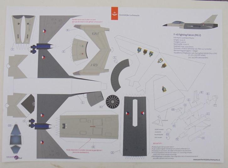 Bouwplaat F-16 Fighting Falcon (MLU) Koninklijke Luchtmacht., Verzamelen, Militaria | Algemeen, Luchtmacht, Miniatuur of Beeldje