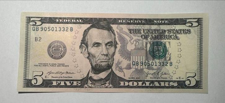 5 Dollar USA Biljet - UNC, Postzegels en Munten, Bankbiljetten | Amerika, Los biljet, Noord-Amerika, Ophalen of Verzenden