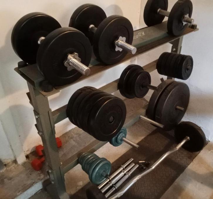 Bankdruk set plus diversere halters en gewichten, Sport en Fitness, Fitnessmaterialen, Zo goed als nieuw, Fitnessbank, Ophalen