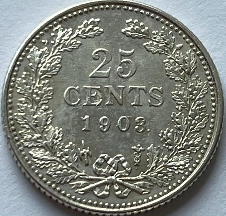 Schitterend kwartje 1903, Postzegels en Munten, Munten | Nederland, Losse munt, 25 cent, Koningin Wilhelmina, Zilver, Ophalen of Verzenden