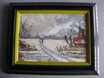 op hout geschilderde afbeelding --winterlandschap, Ophalen of Verzenden