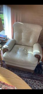 Fauteuil klassiek, creme leder . Teab, Ophalen, Gebruikt, Klassiek, 75 tot 100 cm