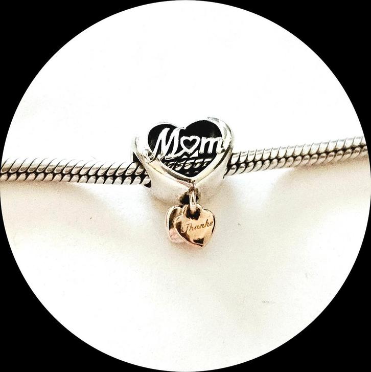Pandora Hart Mom hanger 2 hartjes 789372C00 rose goud Tekst, Sieraden, Tassen en Uiterlijk, Bedels, Zo goed als nieuw, Pandora