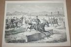 Antieke gravure - Horden springen met paarden - Ca 1875 !!, Antiek en Kunst, Kunst | Etsen en Gravures, Ophalen of Verzenden