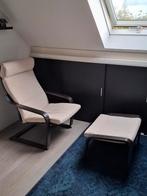 Ikea Poang Stoel & Voetenbank. Donkerbruin hout Beige stof., Ophalen, 75 tot 100 cm, Hout, 50 tot 75 cm