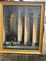 Olieverf op doek. Kerk interieur., Antiek en Kunst, Kunst | Schilderijen | Klassiek, Ophalen of Verzenden