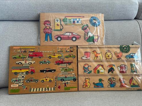 Vintage Houten Knopjes Puzzels( met auto afbeelding, Kinderen en Baby's, Speelgoed | Kinderpuzzels, Van hout, Ophalen of Verzenden