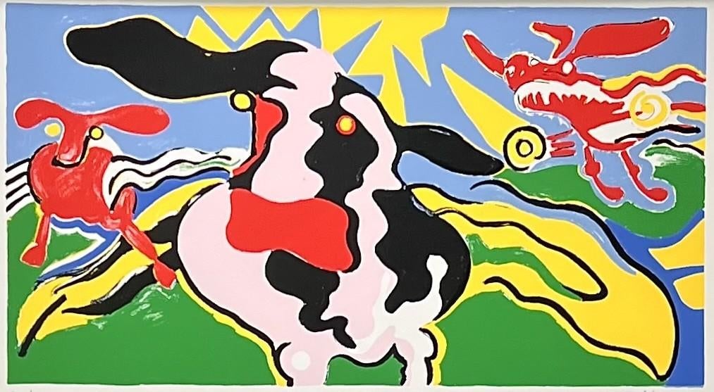 69. Zeefdruk, Peter Diem - "Flying cow, green", 1993, Ophalen of Verzenden