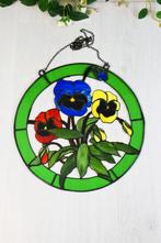 Prachtige glas-in-lood hanger met viooltjes in rood, blauw e, Ophalen of Verzenden