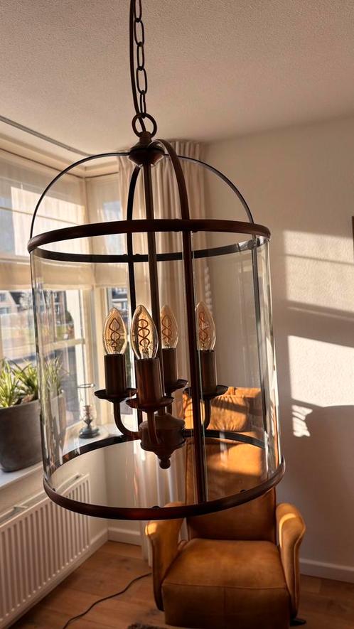Steinhauer Koperkleurige Hanglamp met glas aan ketting, Huis en Inrichting, Lampen | Hanglampen, Minder dan 50 cm, Glas, Ophalen