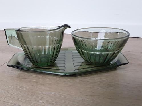 Roomstel Copier Leerdam, groen glas, vintage jaren 30, Antiek en Kunst, Antiek | Glas en Kristal, Ophalen of Verzenden