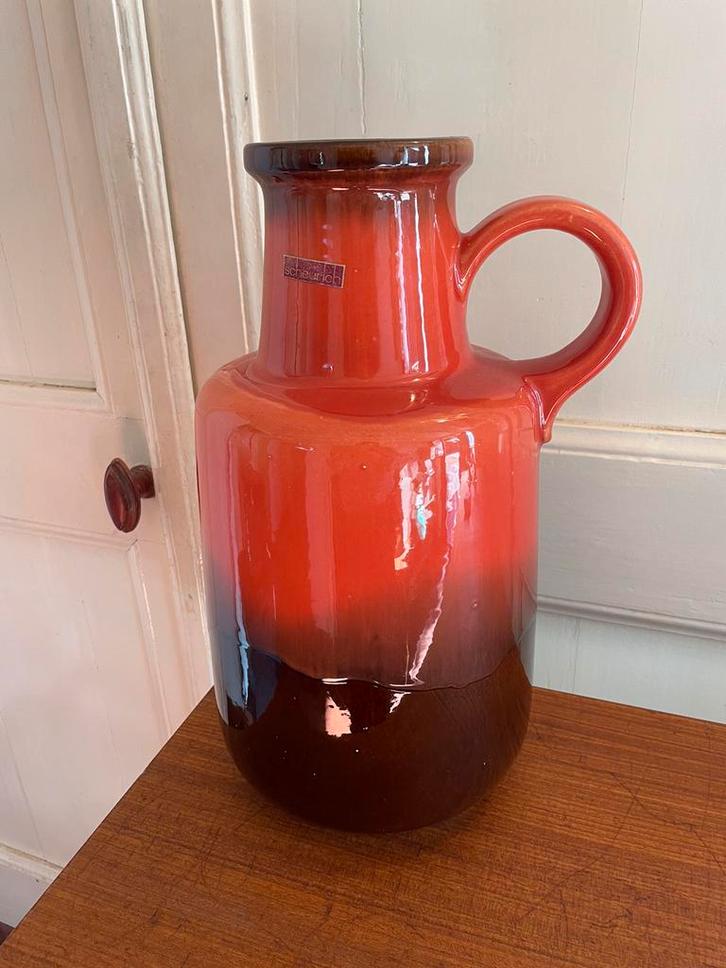 Vintage West-Germany vaas Scheurich oranje met bruin, Huis en Inrichting, Woonaccessoires | Vazen, Zo goed als nieuw, Ophalen of Verzenden