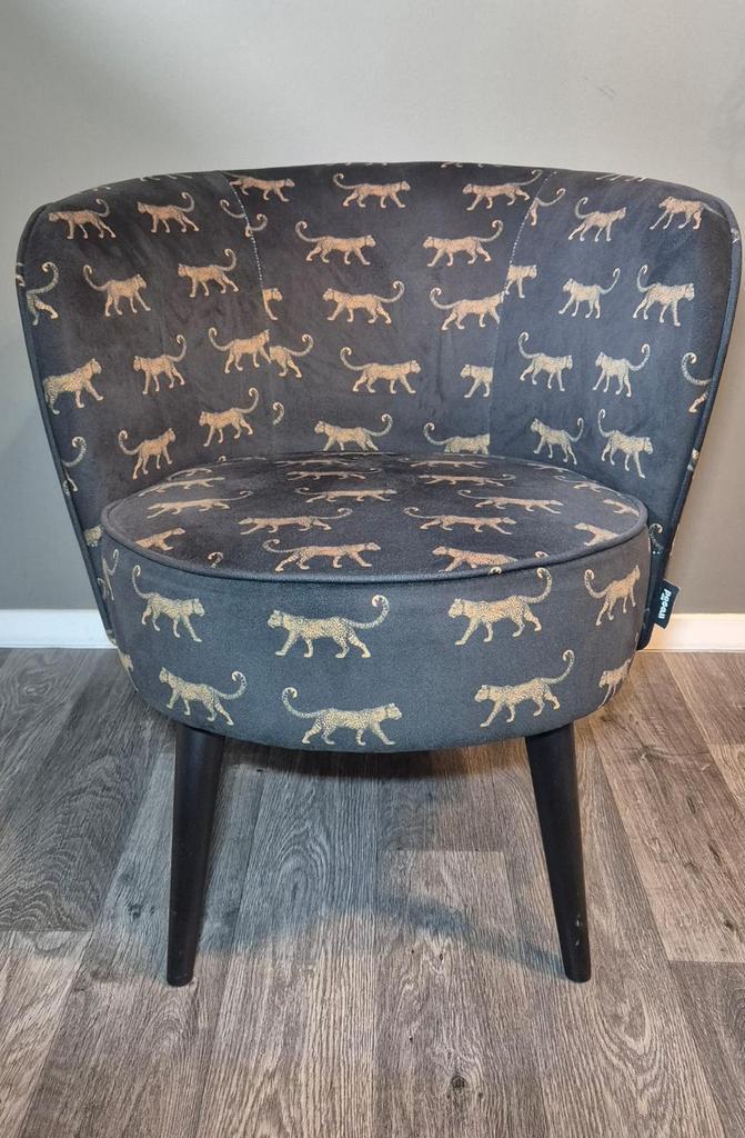 WOOOD Bo Fauteuil - Velvet Stof (zwart/goud), Huis en Inrichting, Stoelen, Gebruikt, Eén, Stof, Overige kleuren, Ophalen