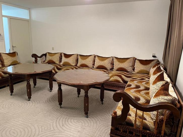 Marokkaanse Seddari Zithoek met Tafels, Huis en Inrichting, Banken | Complete zithoeken, Gebruikt, Hout, Ophalen of Verzenden