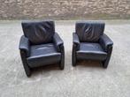 Zwart leren 2-zits bank + 2 stoelen, Ophalen, Gebruikt, Tweepersoons, Rechte bank