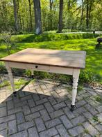 Franse tafel, kwaliteit, oud-wit, eikenhout, lade, Huis en Inrichting, Ophalen, Gebruikt, 100 tot 150 cm, Eikenhout