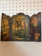 Antiek Triptiek Heiligen Iconen Sint Joris met de draak., Antiek en Kunst, Antiek | Religie, Verzenden