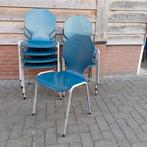 8x vintage design industriële stoelen school stapel stoelen, Ophalen, Gebruikt, Bruin, Vijf, Zes of meer stoelen