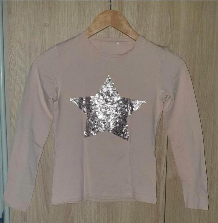Roze shirt met ster pailletten, Kinderen en Baby's, Kinderkleding | Maat 146, Zo goed als nieuw, Meisje, Ophalen of Verzenden