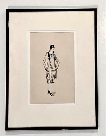 Mode ontwerp tekening jaren '20, ingelijst Art Deco stijl beschikbaar voor biedingen