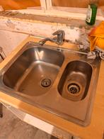 RVS dubbele spoelbak & kraan — KLEIN PRIJSJE!!, Huis en Inrichting, Keuken | Keukenelementen, Ophalen, Gebruikt, 50 tot 100 cm