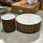 salon tafel marmer wit met bruin hout rond, Huis en Inrichting, 50 tot 100 cm, Minder dan 50 cm, Japandi, Rond