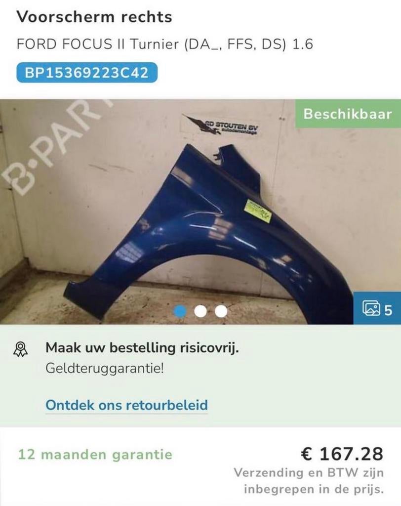Rechter Voorscherm Ford Focus II Turnier, Auto-onderdelen, Carrosserie en Plaatwerk, Gebruikt, Voor, Ophalen of Verzenden, Spatbord