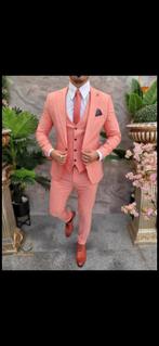 Stijlvol zalmkleurig herenkostuum maat L, Kleding | Heren, Kostuums en Colberts, Maat 52/54 (L), Onbekend, Oranje, Ophalen of Verzenden