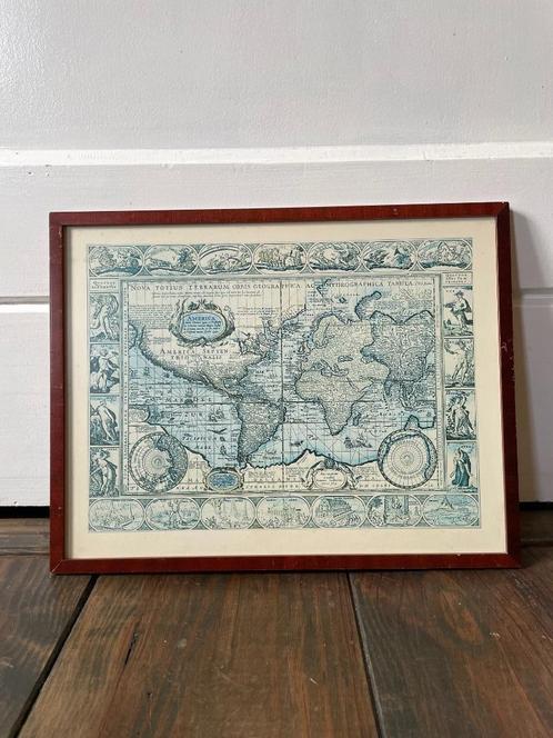 Blaeu’s wereldkaart – ingelijst (36x28cm), Antiek en Kunst, Kunst | Overige Kunst, Ophalen
