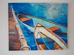 Aangesmeerd print op canvas schilderij 80cm bij 100cm boten, Ophalen