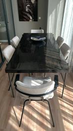 Design eettafel zwart met 6 eetkamerstoelen, Huis en Inrichting, Tafels | Eettafels, 50 tot 100 cm, Modern, Rechthoekig, Zo goed als nieuw