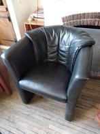 Zwart leren fauteuil, Ophalen, Gebruikt, 50 tot 75 cm, Leer