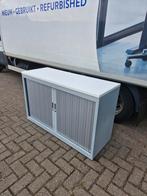Roldeurkast laag aluminium grijs met wit topblad ( 2 beschik, 100 tot 150 cm, Meerdere deuren, Ophalen of Verzenden, Zo goed als nieuw