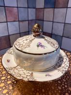 Vintage antieke botervloot,mooie goud- en bloem decoratie, Ophalen of Verzenden