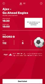AJAX - GO AHEAD EAGLES | 1 KAART | NOORD B | VAK 112 | RIJ 5, Tickets en Kaartjes, Seizoenskaart, Eén persoon