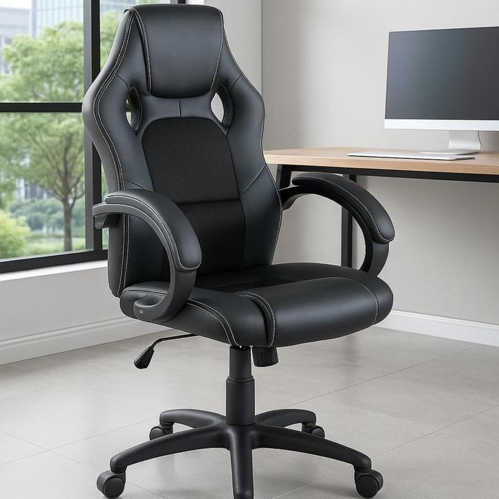 Luxe Bureaustoel Zwart - Gaming, Huis en Inrichting, Bureaustoelen, Nieuw, Bureaustoel, Zwart, Gaming bureaustoel, Ophalen of Verzenden