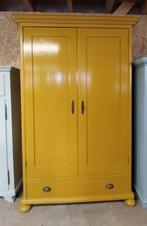 Opgeknapte grenen tweedeurskast mosterdgeel 122,5*57*187 cm, 100 tot 150 cm, -, Verzenden, -