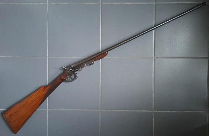 Antiek Belgisch dubbelloops hagel geweer kal .410 zwartkruit, Antiek en Kunst, Antiek | Overige Antiek, Ophalen of Verzenden