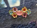 Vintage Broche Emaille Bloemen Strass, Sieraden, Tassen en Uiterlijk, Broches, Overige materialen, Gebruikt, Met edelsteen, Minder dan 4 cm