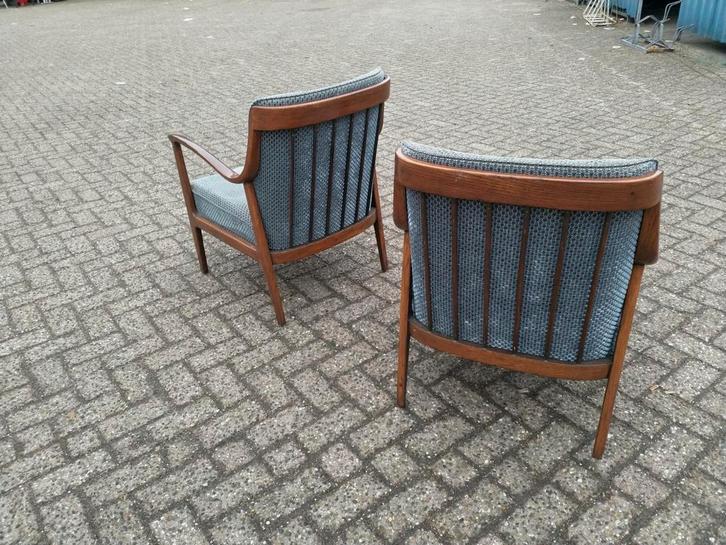 Mid Century stoelen, Huis en Inrichting, Fauteuils, Gebruikt, Stof, 50 tot 75 cm, 75 tot 100 cm, Ophalen