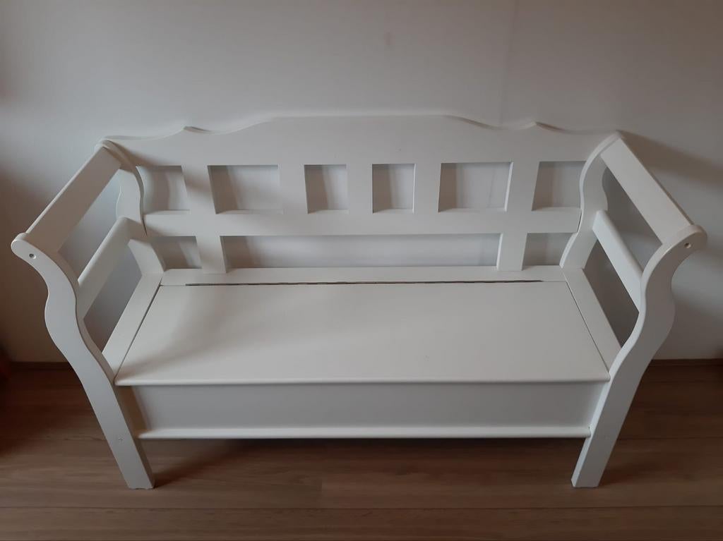 Witte houten bank met opbergruimte, Antiek en Kunst, Antiek | Meubels | Stoelen en Banken, Ophalen