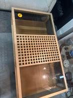 Tafel op wielen met glazen blad, Huis en Inrichting, Ophalen, Gebruikt, 50 tot 100 cm, Glas